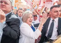  ??  ?? NDP Leader Andrea Horwath was under constant attack from Doug Ford, but more than held her own in the noisy debate.