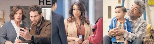  ?? CBS, FROM LEFT, ABC, NBC ?? Marcia Gay Harden and Skylar Astin in “So Help Me Todd,” from left, Niecy Nash-betts in the “The Rookie: Feds,” and Brice Gonzalez and George Lopez in “Lopez vs. Lopez.”