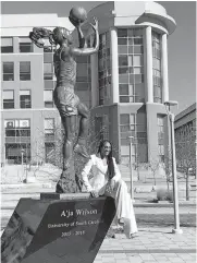  ?? JADE-LI ENGLISH] ?? A'ja Wilson at the unveiling of her statue on the campus of the University of South Carolina. [PHOTO PROVIDED BY
