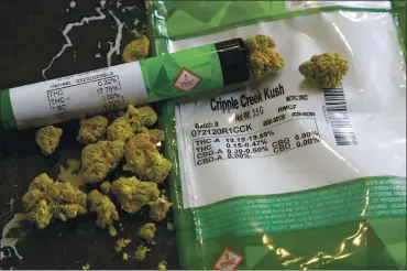  ?? JULIE JACOBSON — THE ASSOCIATED PRESS ?? The THC percentage­s of recreation­al marijuana are visible on the product packaging at a dispensary in Mamaroneck, New York. A debate about whether to set marijuana policy based on potency is spreading.