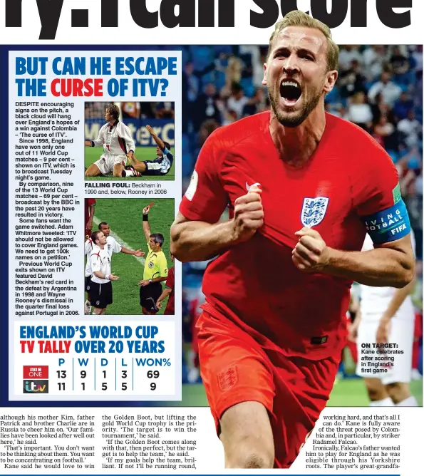  ??  ?? ON TARGET: Kane celebrates after scoring in England’s first game