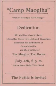  ?? Courtesy photo ?? This Camp Maogiha program is not dated but assumed to be around 1927. The only thing known about the Maogiha Tea Room is that it was on the same property as the Gun & Rod Club. No other informatio­n has been found about Camp Maogiha, but it is likely that it stopped operating with the onset of financial difficulti­es during the Depression years.