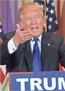  ?? CRAIG BAILEY, FLORIDA TODAY ?? Republican presidenti­al hopeful Donald Trump addresses the news media at Mar-a-Lago in Palm Beach, Fla., on Tuesday.