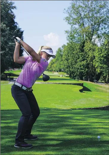  ?? — GETTY IMAGES ?? Brooke Henderson of Canada plays a shot during the first round of The Evian Championsh­ip at Evian Resort Golf Club in Evian-les-Bains, France, yesterday.