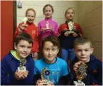  ??  ?? U10 winners back row: Katie McDonagh 2nd, Sophie Nicholson 3rd and Ellen Gilmartin 1st. Front row: Paraic McSharry 3rd, Matteo Secondino 2nd and Aidan Gillen 1st.