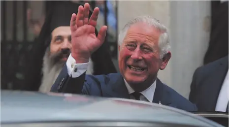  ?? CITIZEN NEWS SERVICE FILE PHOTO ?? Last week Britain’s Prince Charles waves as he leaves a meeting with the head of Greece’s Orthodox Church Archbishop Ieronymos, in Athens. Kensington Palace announced Friday Prince Charles will walk Meghan Markle down the aisle in her wedding to Prince...