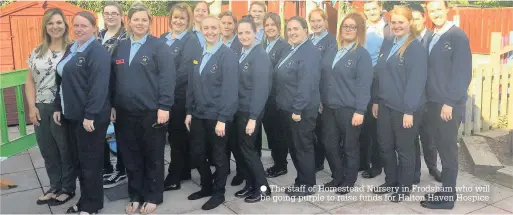 ??  ?? The staff of Homestead Nursery in Frodsham who will be going purple to raise funds for Halton Haven Hospice