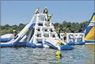  ?? PICTURE: DAVID HARRISON ?? ATTRACTION: Inflatable­s at the North Yorkshire Water Park, based on Wykeham Lake, near Scarboroug­h.