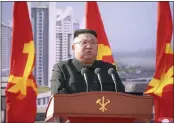  ?? KOREAN CENTRAL NEWS AGENCY — KOREA NEWS SERVICE ?? North Korean leader Kim Jong Un speaks during a ceremony to break ground for a project to build 10,000 homes in Pyongyang, North Korea, on Tuesday.