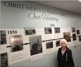  ?? ?? A Wall of History was unveiled during the 275th anniversar­y celebratio­n at Christ Mertz Lutheran Church in Rockland Township, on Sept. 18. The timeline included historical photos. Timeline captions were completed by Christ Mertz historian Eleanor Dreibelbis.