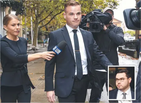  ?? Picture: NCA NewsWire / John Appleyard ?? Former Seven Producer Taylor Auerbach leaves the Federal Court, Sydney after giving new evidence in the Bruce Lerhmann (inset) Defamation Trial.