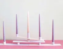  ??  ?? Below Full 13piece candle holder set in pastel pink and lilac, £70