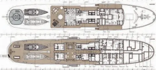  ??  ?? CABE TUDO O layout foi concebido para acomodar vários tipos e tamanhos de tenders no deck. Abaixo, o modelo de 77 metros: