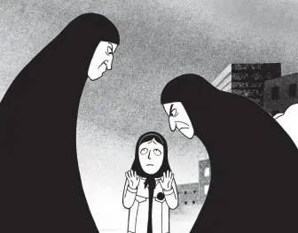  ?? Sony Pictures Classics ?? An illustrati­on from “Persepolis,” Marjane Satrapi’s autobiogra­phical graphic novel about a girl growing up after the overthrow of the Shah.