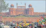  ??  ?? Protesters at the Red Fort on January 26.