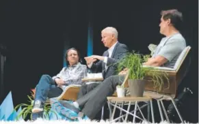  ?? Joel Klamm, Dish Network ?? From left, venture capitalist Brad Felt, Dish Network co-founder Charlie Ergen and Dallas Mavericks owner Mark Cuban, who is also an investor on the ABC show “Shark Tank,” discuss entreprene­urship Wednesday as part of Denver Startup Week.