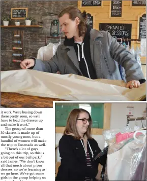  ?? NEWS PHOTOS MO CRANKER ?? Top: Medicine Hat Skateboard Associatio­n member Davie James does up the zipper on a garment bag containing prom dresses. The group is asking the community to donate unwanted prom dresses so members can take them on their trip to Mexico, to help young...