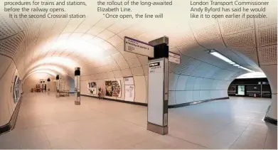  ?? TRANSPORT FOR LONDON/CROSSRAIL. ?? Farringdon Elizabeth Line station on October 15 2020. This has now been handed over to Transport for London. When it opens, passengers will be able to change between London Undergroun­d, Thameslink and the Elizabeth Line, each with its own dedicated platforms. The new station is below the existing facility.