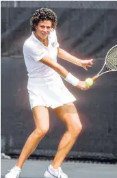  ?? ?? Conflicted: Pam Shriver, on court in 1983, aged 21, was at the time in a relationsh­ip with her coach Don Candy