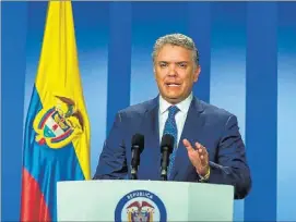  ?? EFE ?? El presidente de Colombia, Iván Duque, habla tras el atentado.