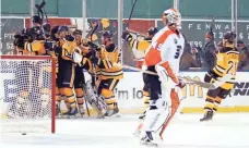  ?? GREG M. COOPER, USA TODAY SPORTS ?? Flyers goalie Michael Leighton (49) reacts after the Bruins’ Marco Sturm scored in overtime in the 2010 Winter Classic.