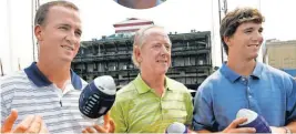  ?? 2008 PHOTO BY STEPHEN CHERNIN, AP ?? Archie Manning, center, is flanked by his NFL football quarterbac­k sons Peyton, left, then of the Indianapol­is Colts, and Eli, of the New York Giants.