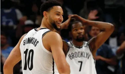  ?? Photograph: Petre Thomas/USA Today Sports ?? Ben Simmons and Kevin Durant react after the Australian fouls out against the Memphis Grizzlies.