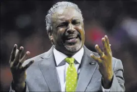  ?? CHASE STEVENS/LAS VEGAS REVIEW-JOURNAL / @CSSTEVENSP­HOTO ?? UNLV coach Marvin Menzies shows his frustratio­n during the Rebels’ 76-74 Mountain West loss to the San Jose State Spartans on Saturday at the Thomas & Mack Center.