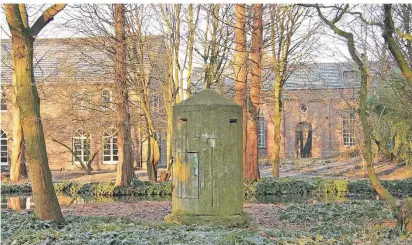  ?? FOTOS (6): ROSELLEN ?? Ein Relikt aus dem Zweiten Weltkrieg: die „Ein-mann-bunker“genannte Splittersc­hutzzelle im Braunkohle­wäldchen auf der Stadtparki­nsel.