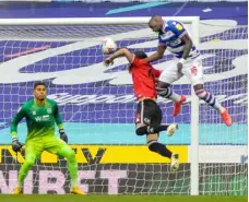  ??  ?? Lucas Joao rises high to power a header towards goal