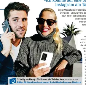  ?? FOTOS: INSTAGRAM ?? Ständig am Handy: Für Promis ein Teil des Jobs.
Bilder: All diese Promis setzen auf Social-Media-Pausen – 20min.ch