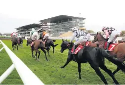  ?? Pictures: David Davies/ PA Wire ?? Runners and riders in front of empty stands during the Pertemps Network Handicap Hurdle