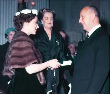  ??  ?? Clockwise from top A 21-year-old Princess Margaret in Christian Dior, 1951; the Duchess of Marlboroug­h and Dior with the Princess (just visible behind her is Lady Irene Astor), 1954; Red Cross nurses formed a guard of honour for the Princess