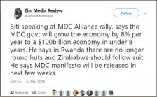  ??  ?? Biti repeated a claim he made at a March 24, 2018, MDC Alliance rally in Murehwa