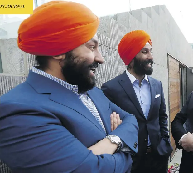  ?? JACK BOLAND/TORONTO SUN/POSTMEDIA NETWORK FILE PHOTO ?? Economic Developmen­t Minister Navdeep Bains, left, and Raj Grewal, who recently stepped down as Liberal MP due to a gambling addiction.