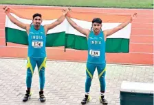  ?? X@AFIINDIA ?? Podium finish: Deepanshu, right, and Rohan after their excellent show in men’s javelin throw.