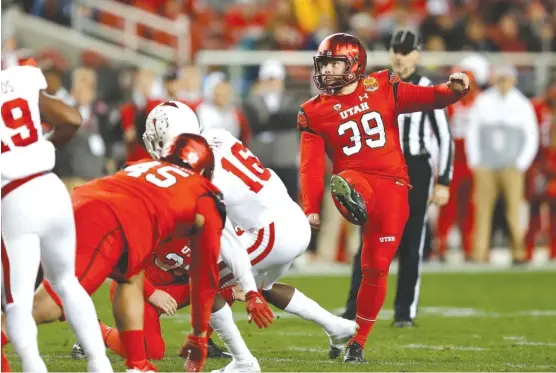  ?? | LACHLAN CUNNINGHAM/ GETTY IMAGES ?? Andy Phillips joined the Utah football team as a redshirt walk- on in 2012, then was the Utes’ starting kicker for the next four seasons.