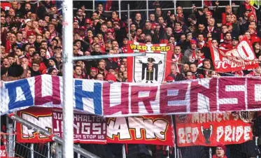  ??  ?? Bayern Munich supporters lift a banner reading ‘You son of a bitch’ against Hoffenheim club patron Dietmar Hopp during the Bundesliga match between TSG Hoffenheim and FC Bayern Munich. Photo: AP
