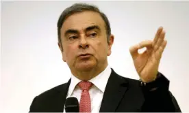  ?? Photograph: Mohamed Azakir/Reuters ?? Carlos Ghosn gestures during a news conference in Beirut in January after fleeing from Japan.