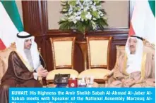  ??  ?? KUWAIT: His Highness the Amir Sheikh Sabah Al-Ahmad Al-Jaber AlSabah meets with Speaker of the National Assembly Marzouq AlGhanem. — Amiri Diwan photos