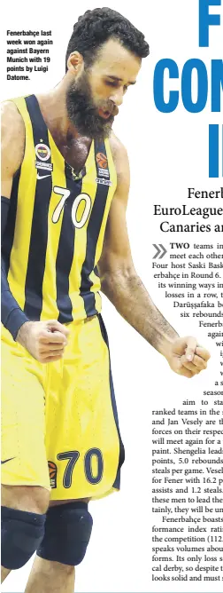  ??  ?? Fenerbahçe last week won again against Bayern Munich with 19 points by Luigi Datome.