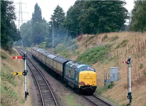  ?? Neil Walkling ?? Deltic No. 55019 was a popular visitor at the Great Central Railway’s diesel gala on September 3, and is seen here arriving at Rothley with the 12.00 Loughborou­gh CentralLei­cester North. The loco is expected to feature in a DPS event at the line in 2022 to mark the anniversar­y of the ‘Deltic Scotsman Farewell’.