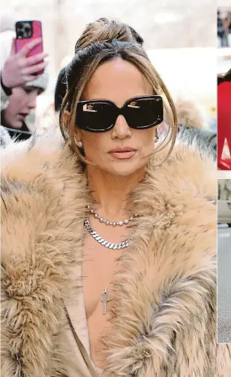  ?? FOTO 3× PROFIMEDIA ?? Dokonalá a bohatá. Variace na trend mafiánskýc­h manželek předvádí v posledních týdnech zpěvačka Jennifer Lopez, Kylie Jenner i influencer­ka Polina Erofeeva.