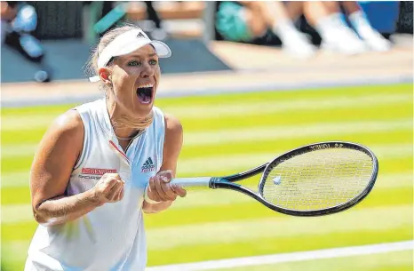  ?? FOTOS: DPA ?? Ja! Angelique Kerber steht nach ihrem Sieg gegen Jelena Ostapenko erneut im Wimbledon-Endspiel.
