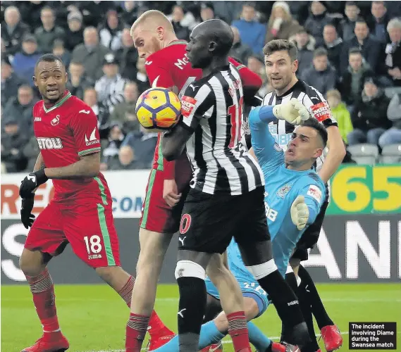  ??  ?? The incident involving Diame during the Swansea match