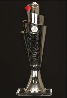  ??  ?? The new UEFA Nations League trophy, unveiled by UEFA President Aleksander Čeferin, has a design that is inspired by the UEFA Nations League Logo, a first for a UEFA competitio­n. The flag that represents all 55 UEFA national associatio­ns, who will be...