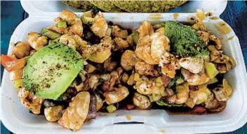  ?? ?? The aguacate camaron ceviche at Mariscos Mar y Tierra in Chula Vista is a plate big enough to share or for someone with a large appetite.