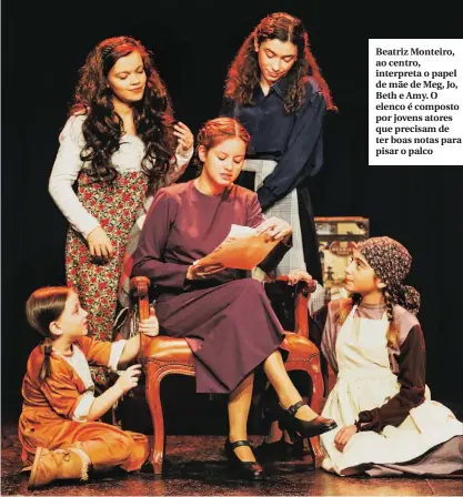  ??  ?? Beatriz Monteiro, ao centro, interpreta o papel de mãe de Meg, Jo, Beth e Amy. O elenco é composto por jovens atores que precisam de ter boas notas para pisar o palco