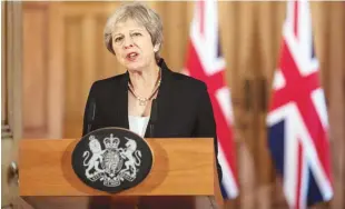  ?? — AFP ?? Prime Minister Theresa May makes a statement on the Brexit negotiatio­ns following a European Union summit in Salzburg, at 10 Downing Street, central London, on Friday.