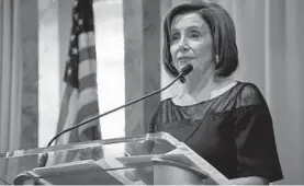  ?? ULYSSES MUÑOZ/BALTIMORE SUN ?? U.S. Speaker of the House Nancy Pelosi gives remarks at the Maryland Democratic Party’s annual gala Saturday night at Martin’s East in Middle River.